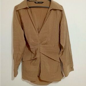 Zara Light Brown V-Neck Blouse